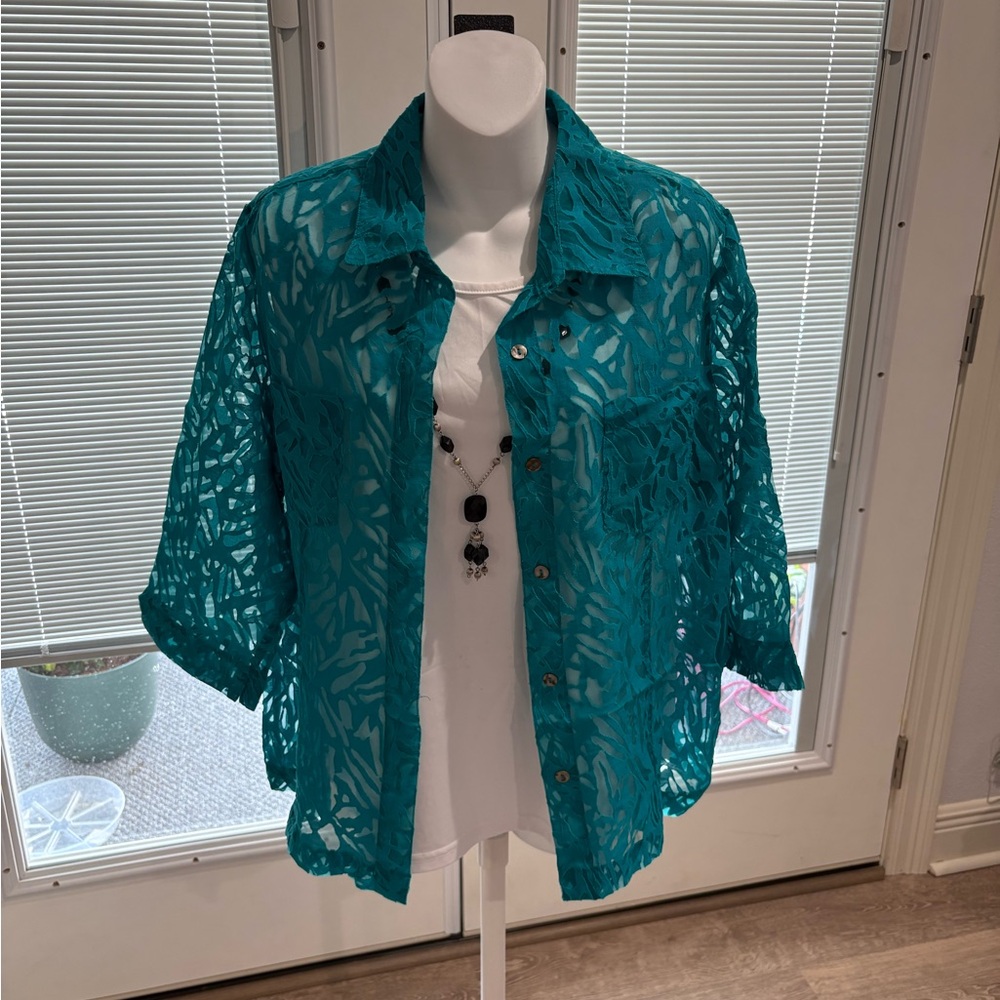 White Stag Teal Lace Button Down Shirt